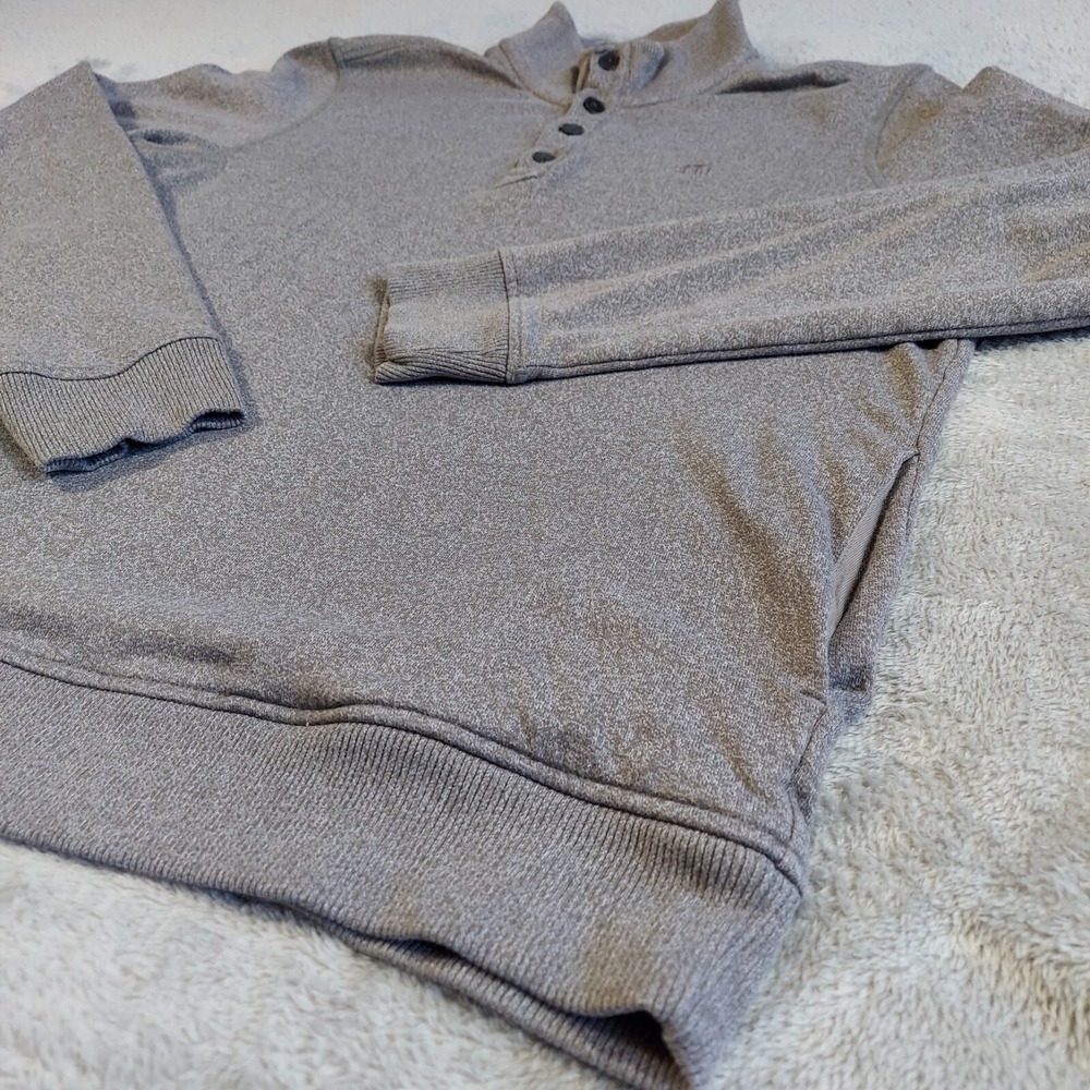 Travis Mathew Mens Large Henley Pullover Sweater Gray Button Mock Neck Pockets